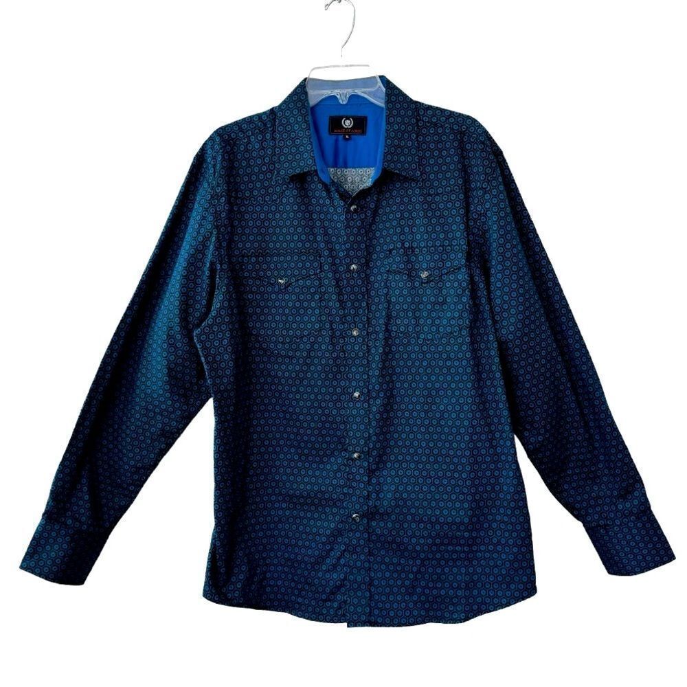 House of Lords Men’s Casual Disco Skater Shirt Long Sleeve Blue Black SZ XL